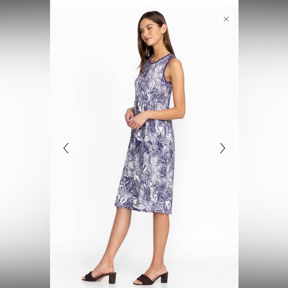 Johnny Was Carioca Easy Fit Tank Dress Size L Royal Blue White Tropical Print - Picture 2 of 9